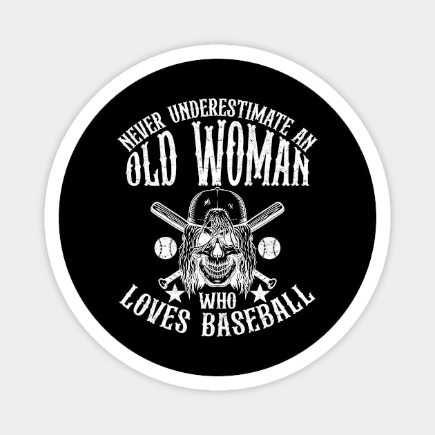 Never Underestimate An Old Woman Who Loves Baseball Magnet by creativity-w